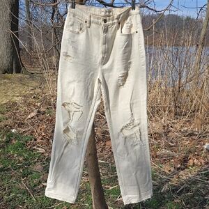 We The Free Off-White Distressed Straight Jeans